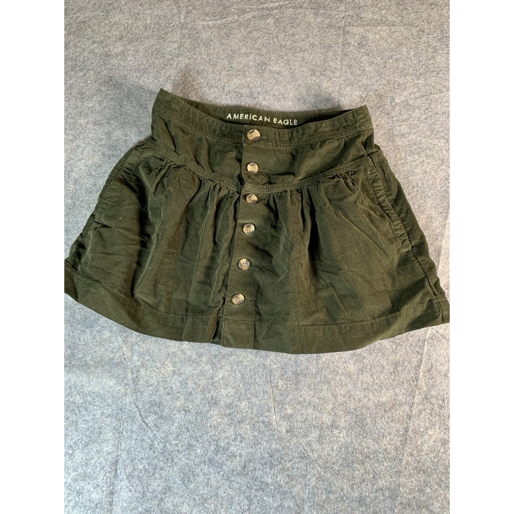 American Eagle Women Green Corduroy Button Front Mini Skirt Size 2